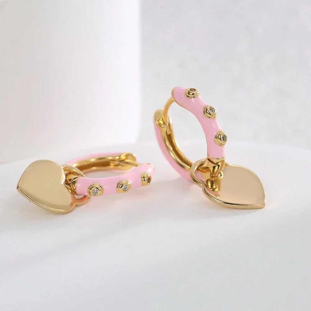 Yellow Gold toned Elegant Women's  Heart-Shaped hoop Earrings